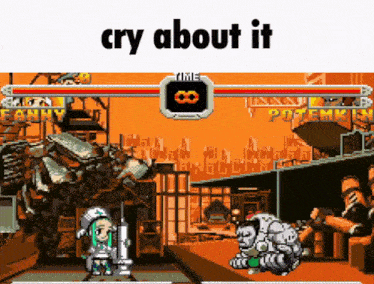 a video game with the words cry about it on the top