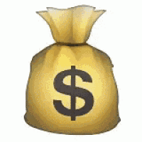 a gold money bag with a black dollar sign on it .