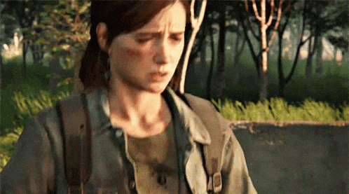 a woman in a video game is standing in a field with her eyes closed and a backpack .