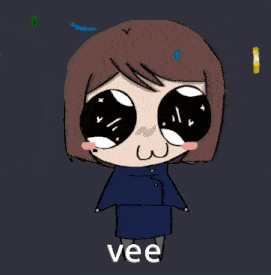 a cartoon of a girl surrounded by confetti with the word vee on the bottom right