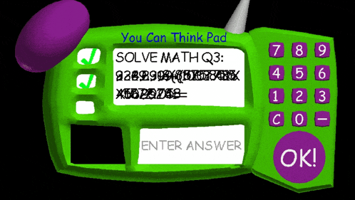 a green device that says you can think pad solve math q3 enter answer ok
