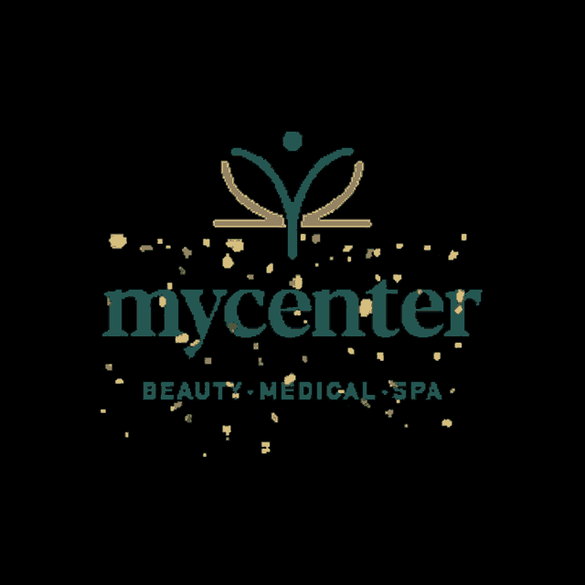 a logo for mycenter beauty medical spa is shown on a black background