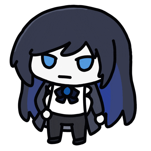 a cartoon of a girl with long black hair making a funny face