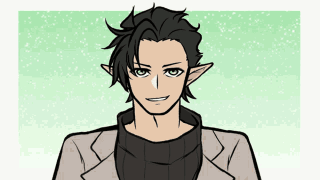 a drawing of a man with elf ears wearing a scarf around his neck