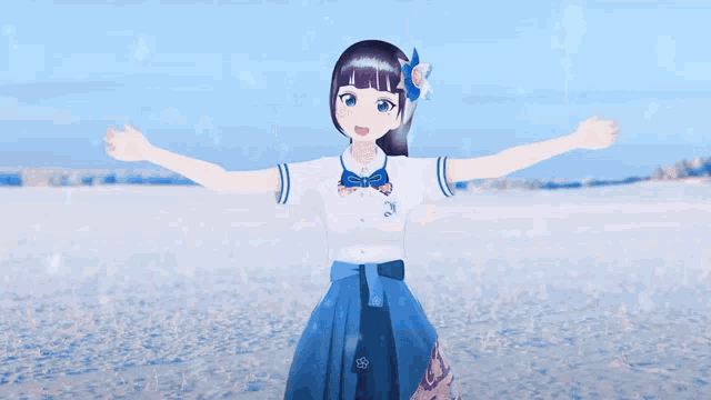 a girl in a school uniform is dancing in the snow