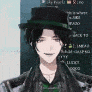 a man wearing a top hat is smiling in front of a sign that says sky pearlz .