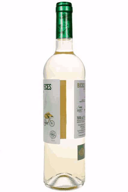 a bottle of bicycles wine with a green cap