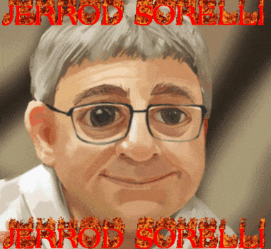 a cartoon of a man with glasses and the name jerrod sorrell on the bottom