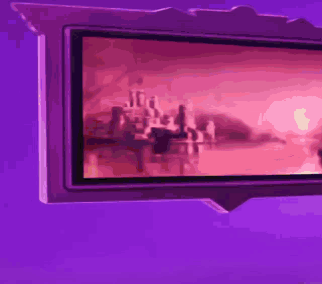 a purple screen with a castle on it