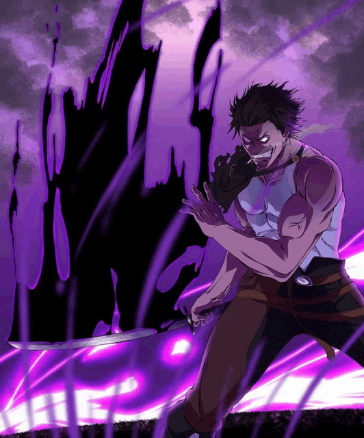 a man in a white tank top is holding a sword