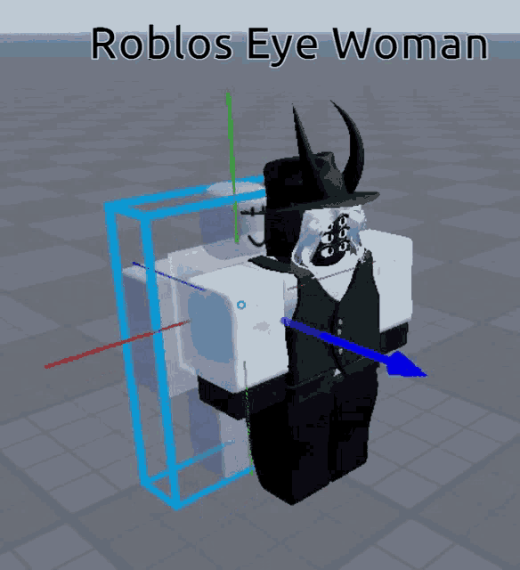 a roblox character named roblos eye woman with horns on her head
