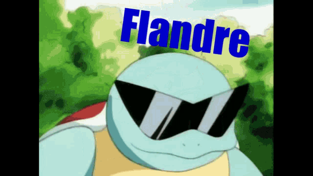 a cartoon turtle wearing sunglasses with the word flandre written on it