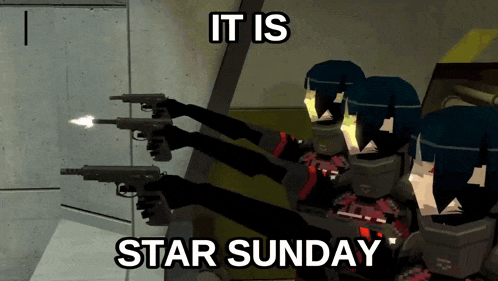 a group of people holding guns with the words it is star sunday