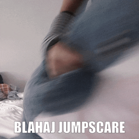 a blurry picture of a person with the words blahaj jumpscare
