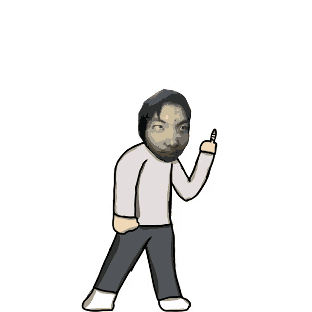 a cartoon of a man with a beard pointing upwards