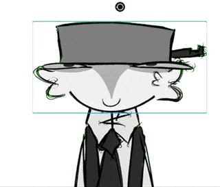 a black and white drawing of a man in a suit and hat