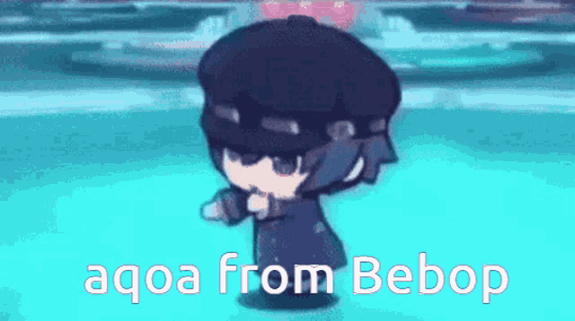 a cartoon character is dancing with the words aqoa from bebop written below him