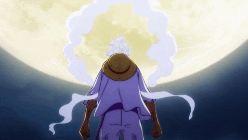 a man in a straw hat stands in front of the moon