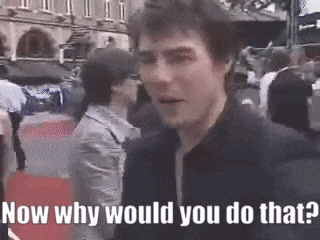 a man in a suit says " now why would you do that " in front of a crowd of people