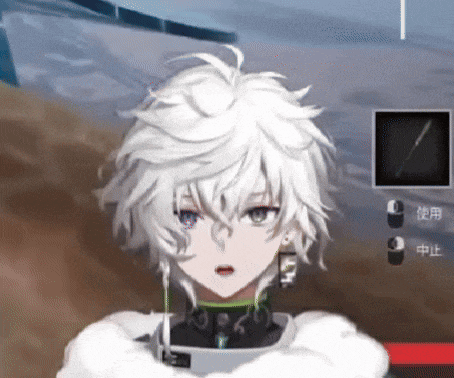 a cartoon character with white hair and a green necklace
