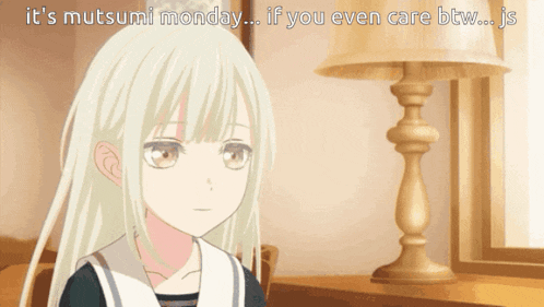 a cartoon of a girl with the words it 's mutsumi monday