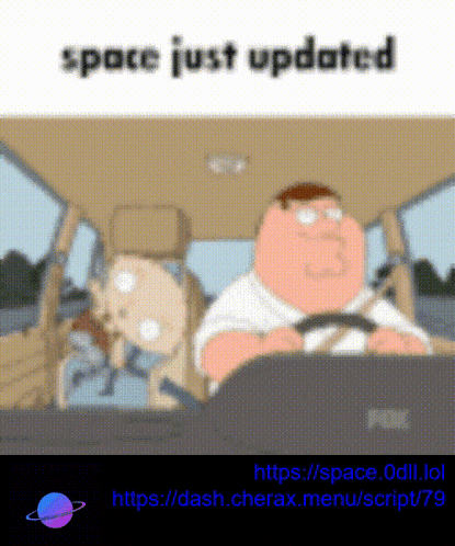 a cartoon of peter griffin driving a car with the words space just updated below him