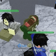 a group of people are playing a video game with a frog in the middle .