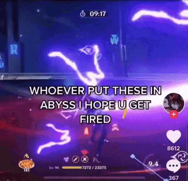 a screenshot of a video game with the words `` whoever put these in abyss i hope u get fired '' on it