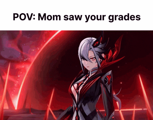 a picture of a girl with the words " mom saw your grades "
