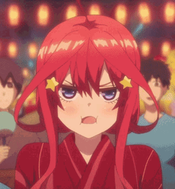 a girl with red hair and blue eyes has a star on her forehead