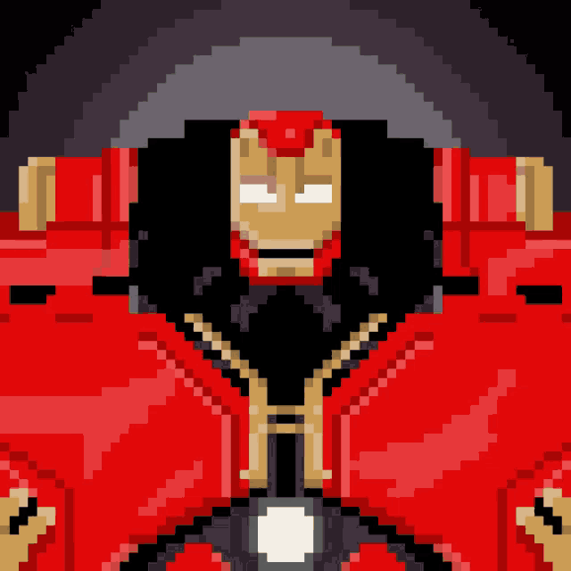 a pixel art of a man in a red jacket