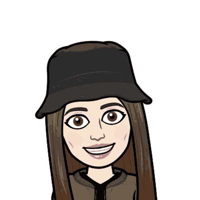 a cartoon woman wearing a black hat and smiling