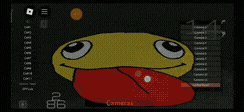 a cartoon character with a red tongue sticking out and the words cameras on the bottom