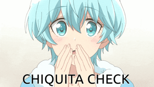 a picture of a girl with blue hair and the words chiquita check above her
