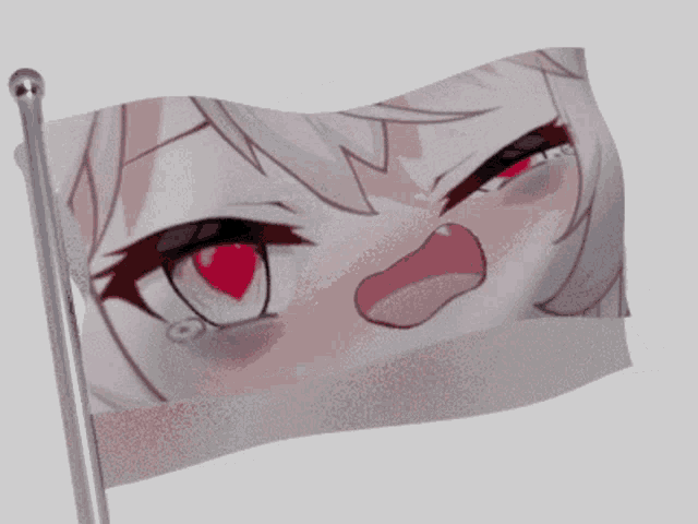 a flag with a picture of a girl with a heart in her eye