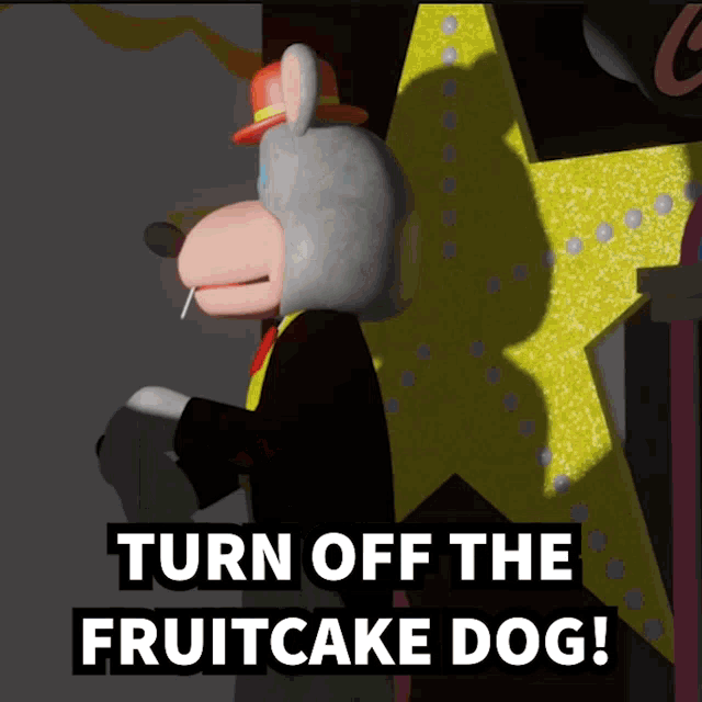 Chuck E Cheese Turn Off GIF - Chuck E Cheese Turn Off The Fruitcake Dog GIFs