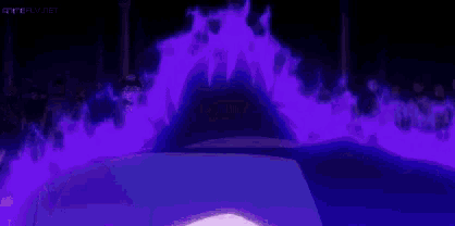a close up of a person 's back with purple flames coming out of it and a purple background .
