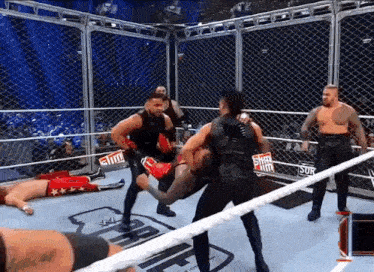 a man is laying on the ground in a boxing ring with a sign that says ' smack down ' on it