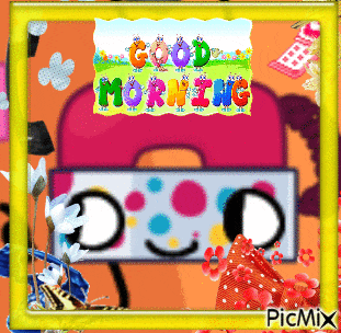 a picture of a robot that says good morning on it