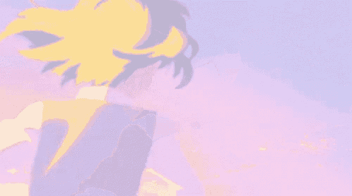 a silhouette of a person standing in front of a pink and blue background .