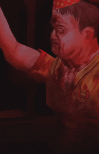 a man with blood on his face is wearing a shirt that says pony