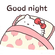 hello kitty is sleeping in a bed with a pink blanket and a bow on her head .