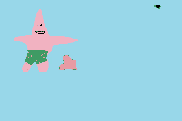 a drawing of patrick star with a smiley face on his face