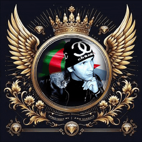 a picture of a man with a chanel hat on