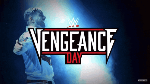a poster for vengeance day with a w logo in the corner
