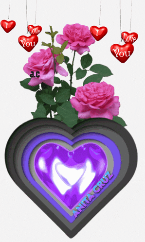 a picture of pink roses and red hearts that says i love you