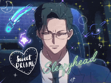 a picture of a man with glasses and a heart that says sweet dreams