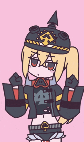 a cartoon drawing of a girl wearing a hat with the letter f on top