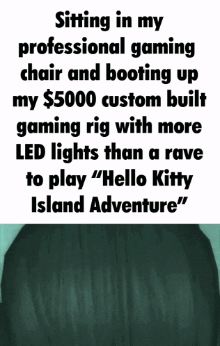 a picture of a person sitting in a chair with the words sitting in my professional gaming chair