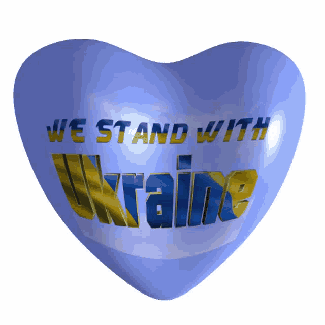 a blue heart that says " we stand with ukraine "